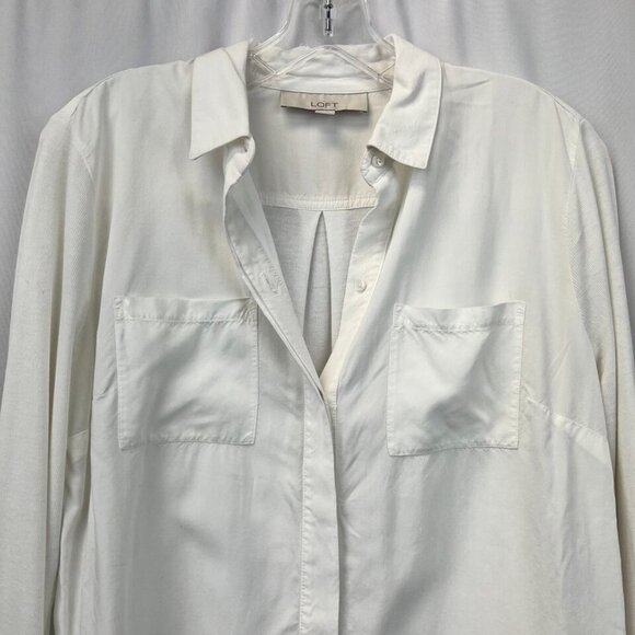 Ann Taylor Loft Womens Ivory Long Sleeve Chest Pockets Button-Up Shirt Sz Medium - Picture 3 of 10
